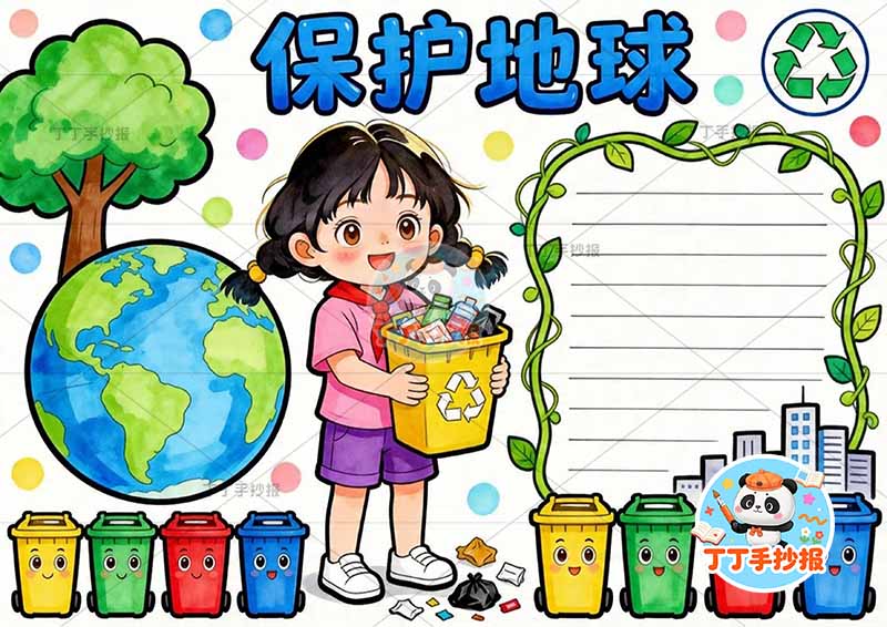 保护地球手抄报中间女孩可爱1