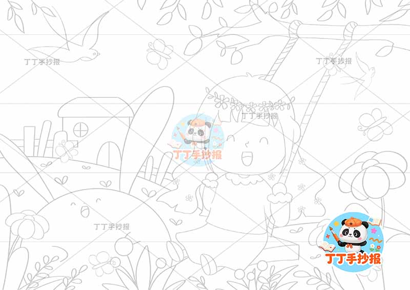 春天儿童画女孩秋千2立春