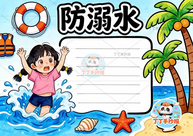 防溺水手抄报左侧女孩溺水大