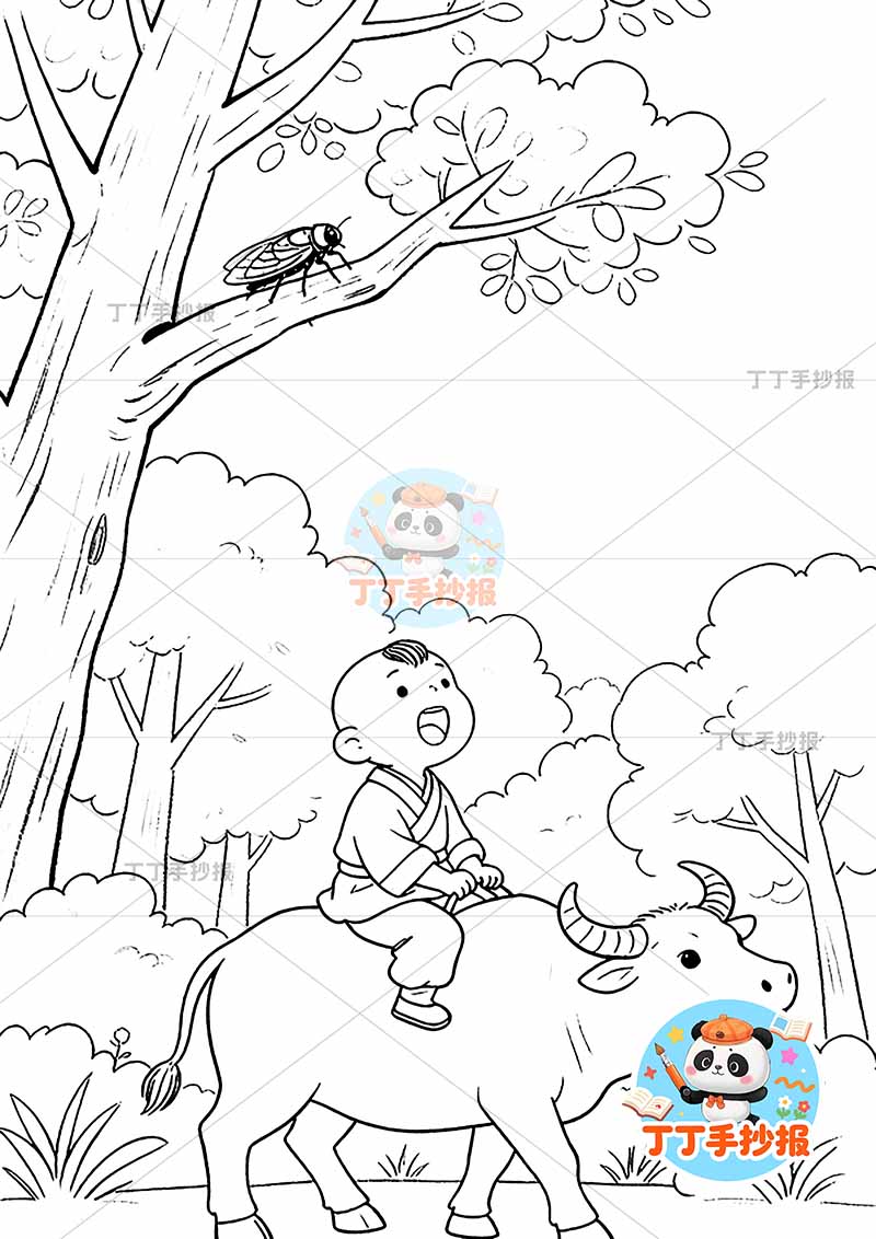 三年级下册所见诗配画竖版古诗配画牧童骑牛