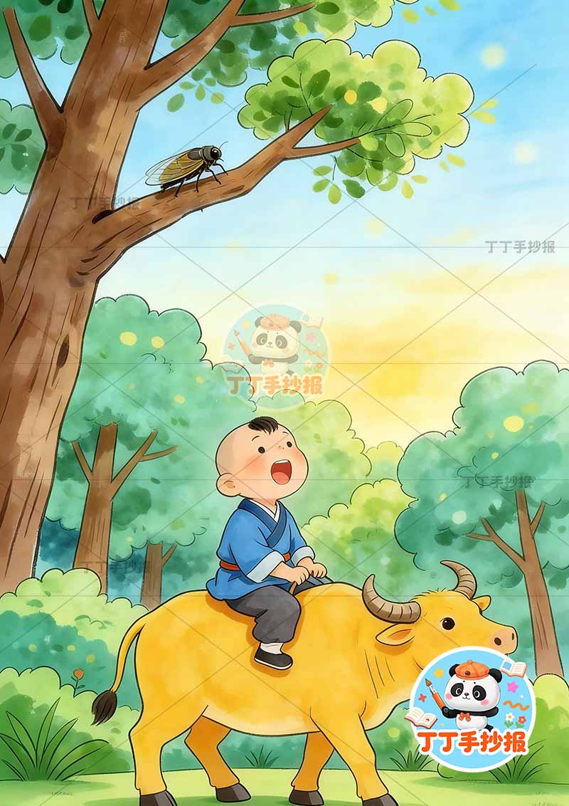 三年级下册所见诗配画竖版古诗配画牧童骑牛