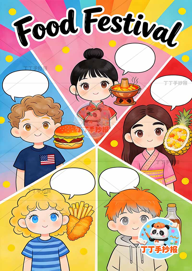 三年级下册英语世界美食竖版手抄报多人