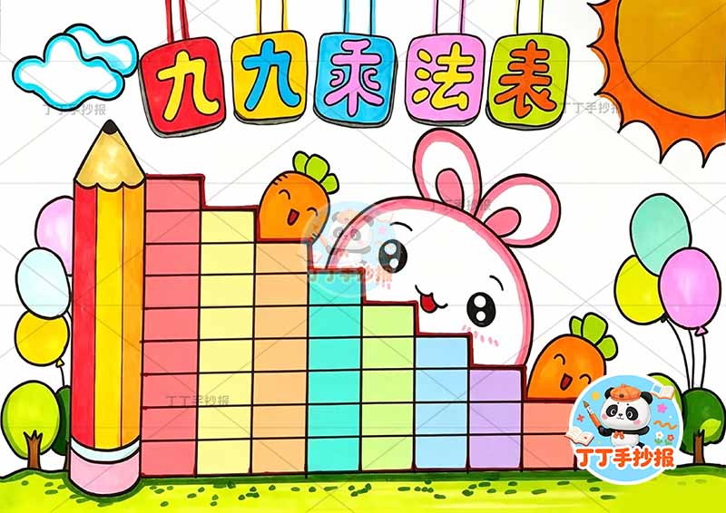 九九乘法表乘法口诀表右侧兔子简单二年级数学