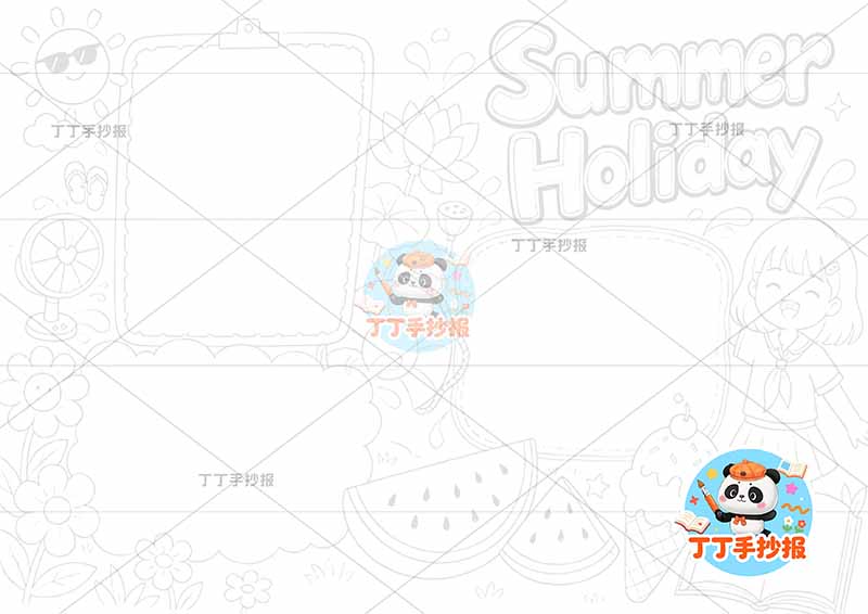 暑假生活英语summer holiday手抄报右侧女孩