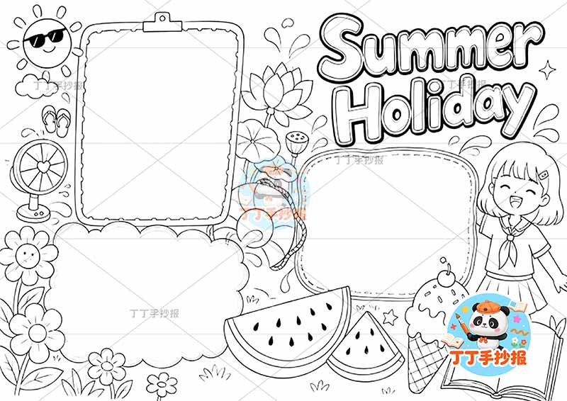 暑假生活英语summer holiday手抄报右侧女孩